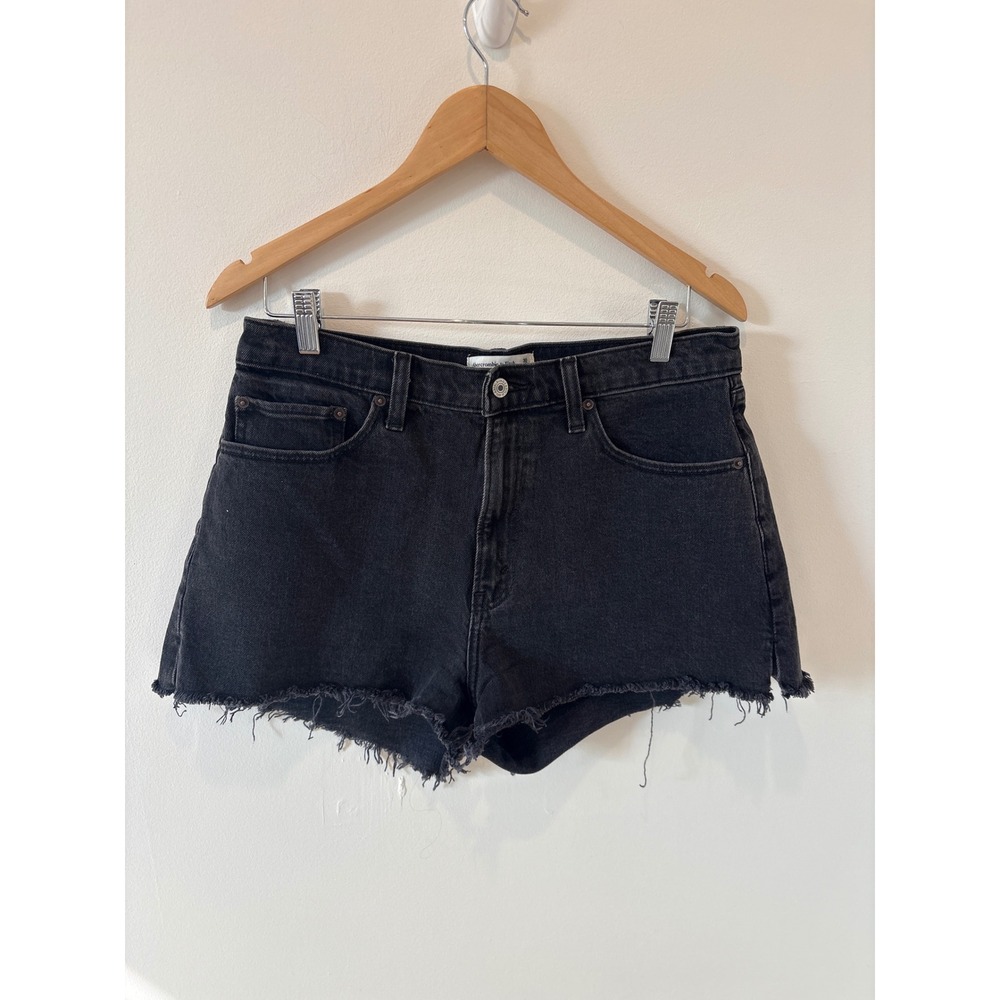 Abercrombie Fitch Curve Love Mom Shorts Black High Rise Denim‎ Shorts Size 10